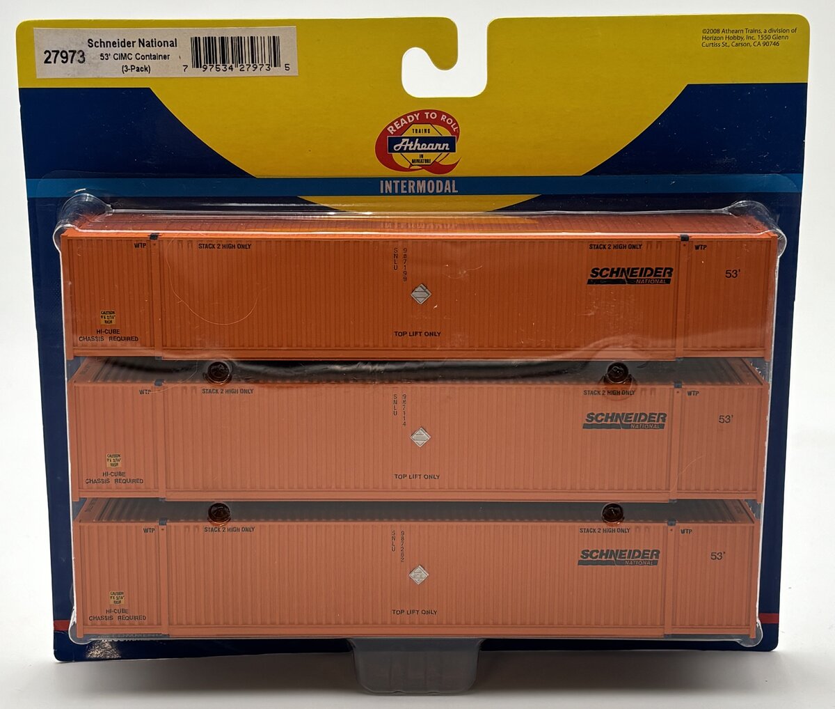 Athearn 27973 HO Schneider National 53' CIMC Container Ready To Roll (Set of 3)