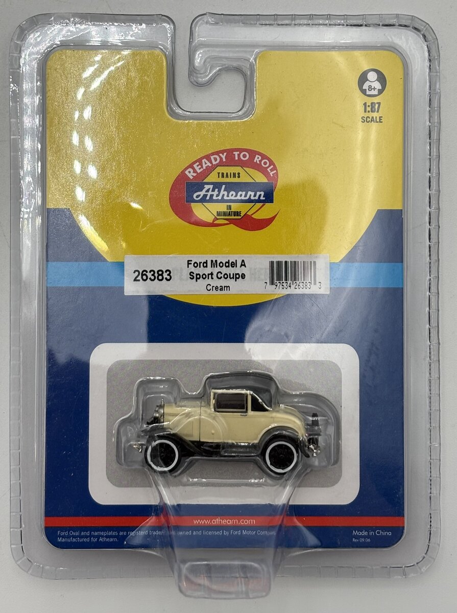 Athearn 26383 1:87 HO Cream Ford Model A Sport Coupe Ready To Roll