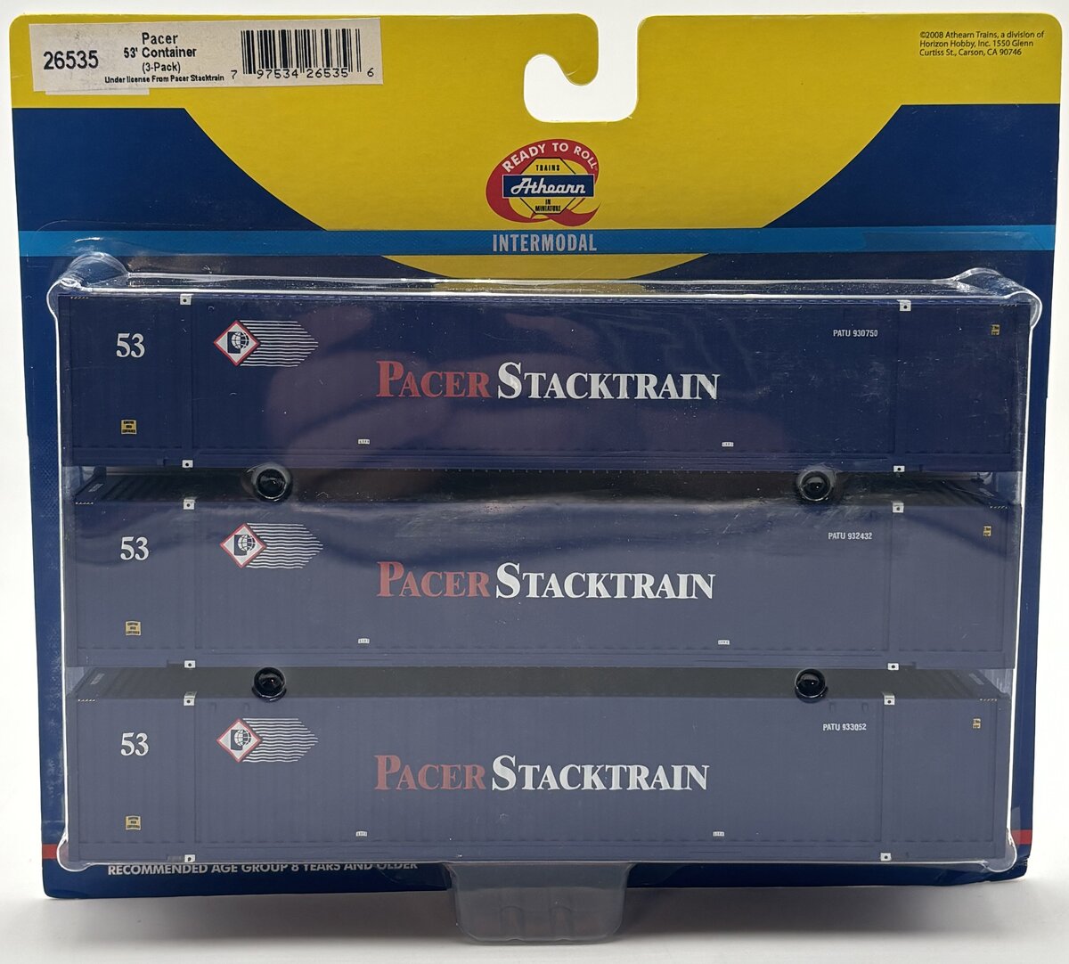Athearn 26535 HO Pacer 53' Jindo Container Early (Pack of 3)