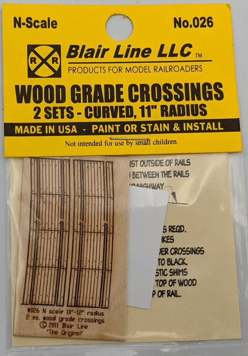 Blair Line 026 N Wood Grade Crossing 10"-12" Curved 11' Ra.Laser-Cut (Pack of 2)
