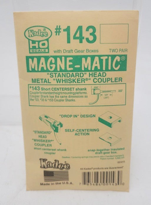 Kadee 143 HO Scale Standard Head Metal Whisker Coupler 1/4 Centerset (2 Pair)