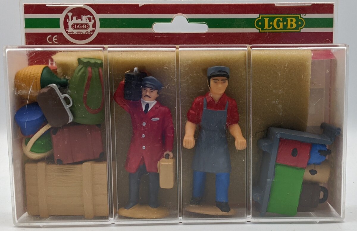 LGB 5229 G Scale Baggage Men Figures , Cart, & Assorted Luggge
