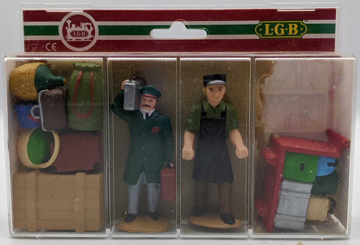 LGB 5229 G Scale Baggage Men Figures , Cart, & Assorted Luggge