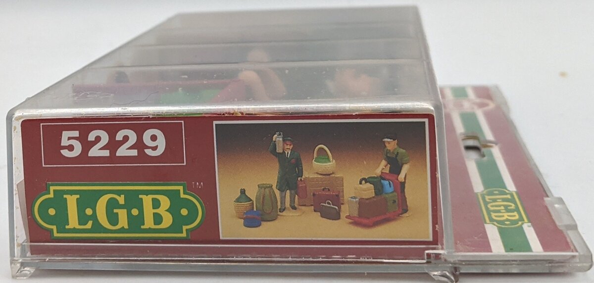 LGB 5229 G Scale Baggage Men Figures , Cart, & Assorted Luggge