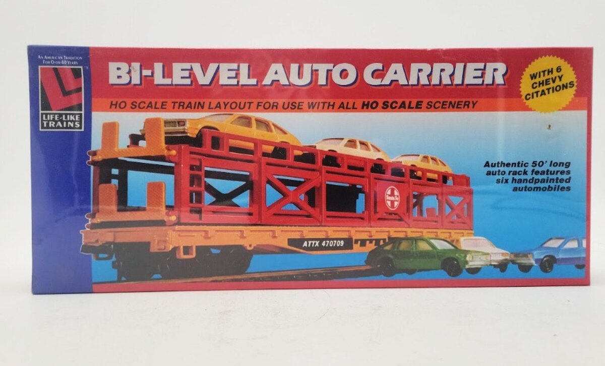 Life Like 8089 HO Scale Bi-Level Auto Carrier W/ 6 Chevy Citations Kit