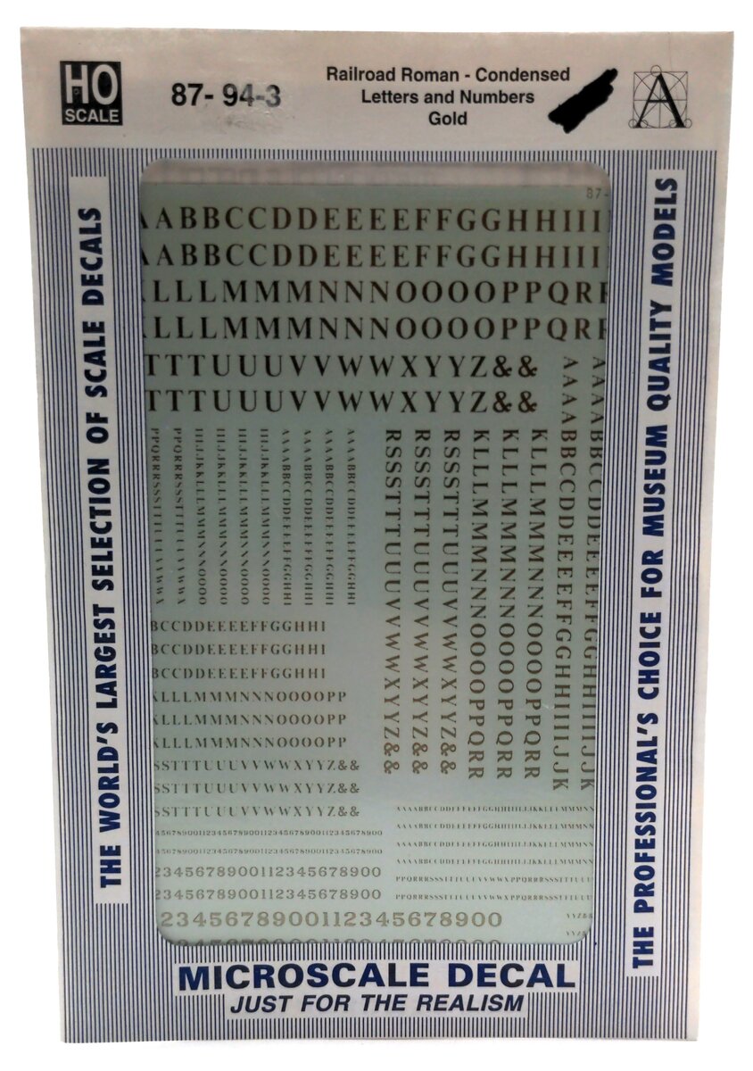 Microscale 87-94-3 HO Gold Condensed Roman Style Letters & Numbers Decal Sheet