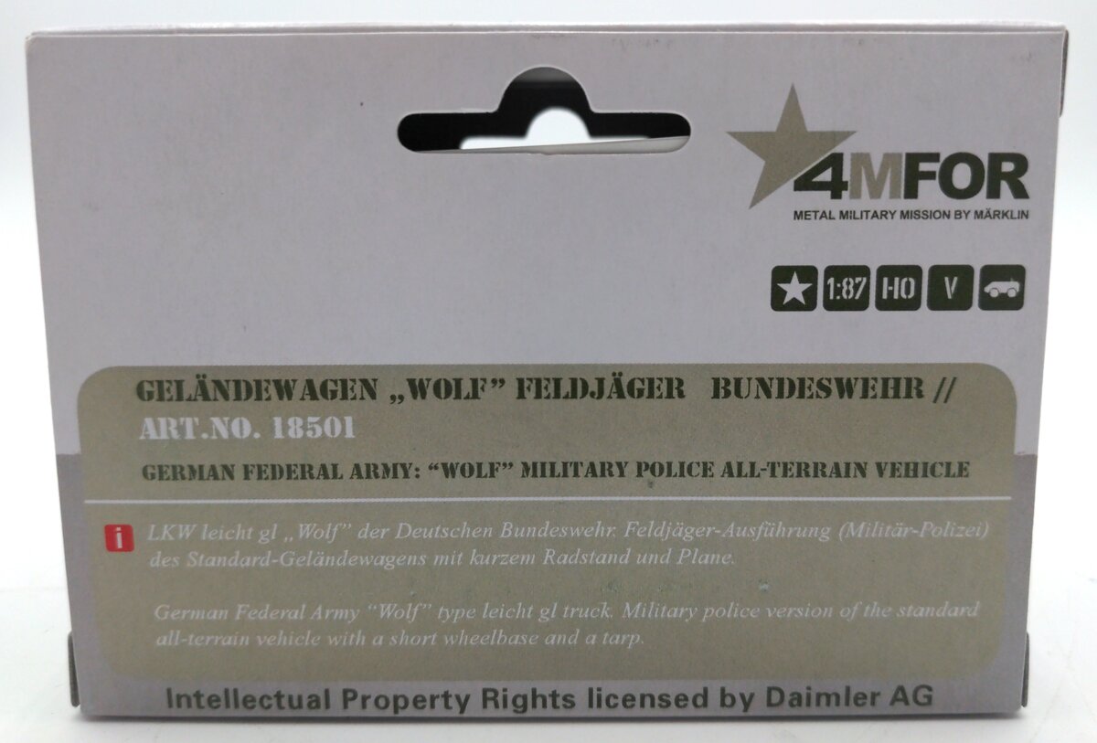 Marklin 185011:87 Scale Diecast German Wolf All-Terrain Military Police Vehicle