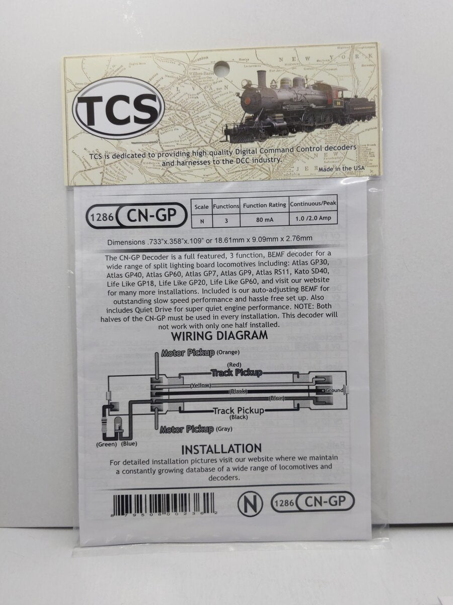 Train Control Systems 1286 N Scale CN-GP 3 Function Decoder 80mA 1.0/2.0 Amp