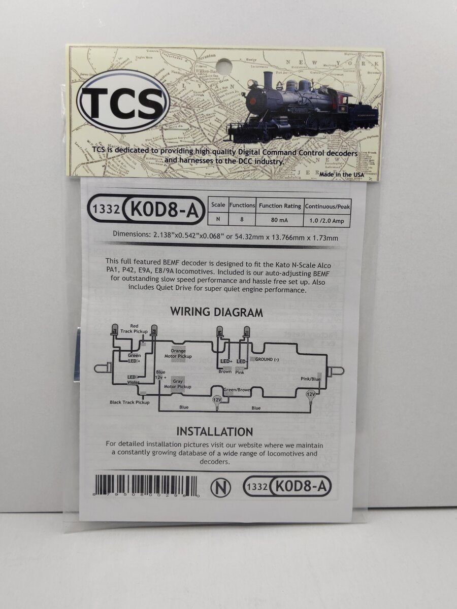 Train Control Systems 1332 K0D8-A N BEMF Decoder for Kato Alco PA1, E8, P42