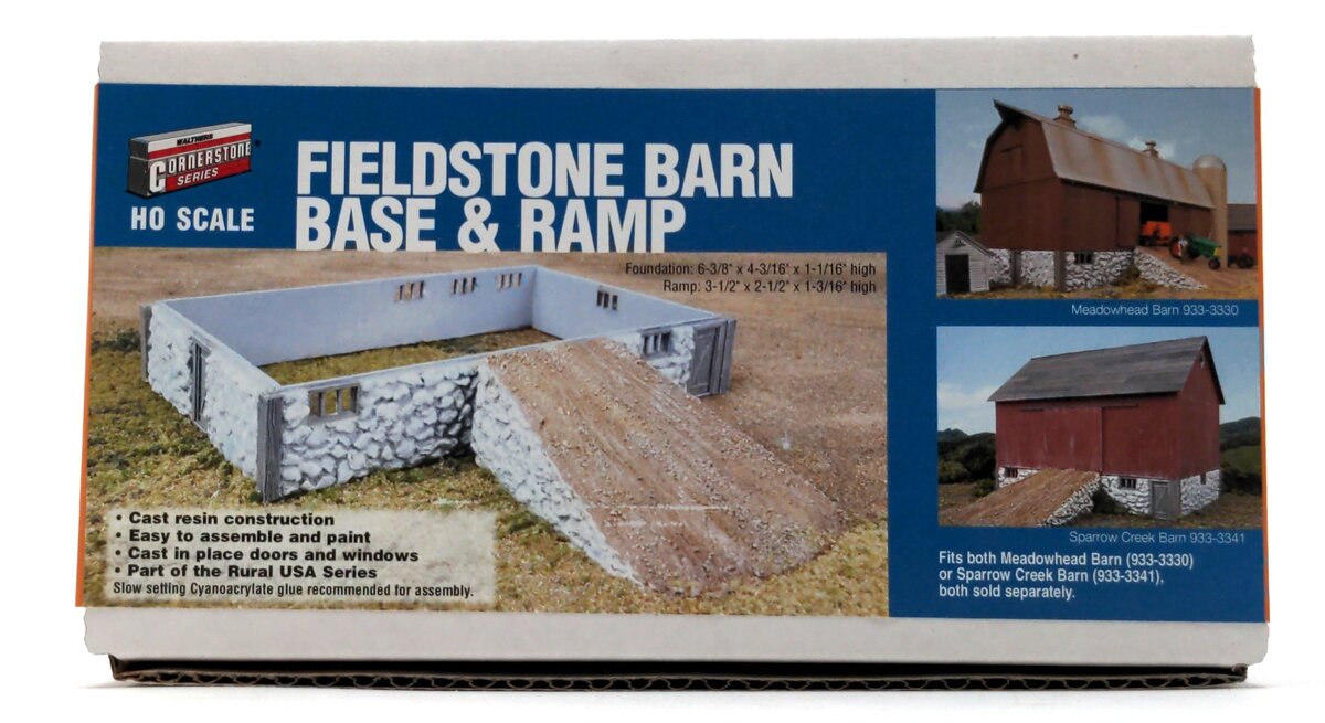 Walthers 933-3331 HO Scale Fieldstone Barn Base and Ramp Model Building Kit
