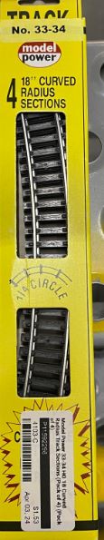 Model Power 33-34 HO 18 Curved Radius Track Sections (Pack of 4)