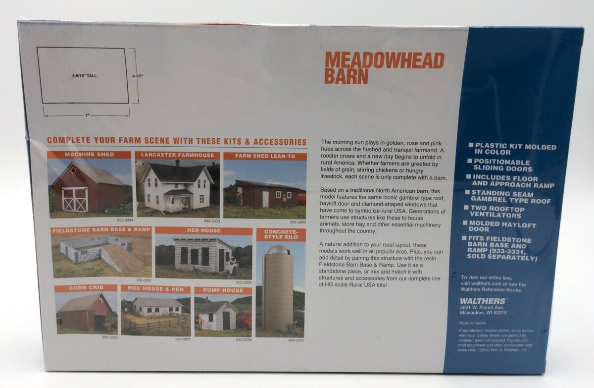 Walthers 933-3330 HO Meadowhead Barn Building Kit