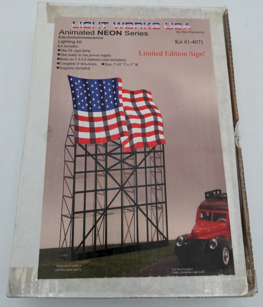 Miller Engineering 4071 HO/O Waving American Flag Animated Neon Billboard