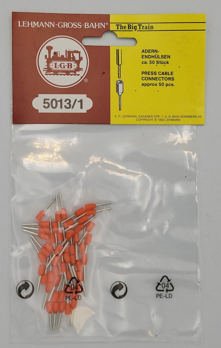 LGB 5013/1 G Scale Orange Crimp-On Wire Plugs in Separate Sale Pack (Bag of 50)