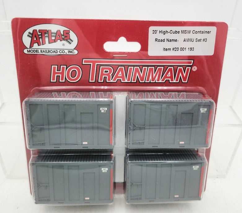 Atlas 20001193 HO Scale 20' Hi-Cube MSW Trash Container AWIU Set #3 (Pack of 4)