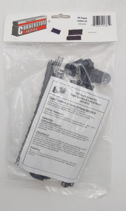 Walthers 933-3515 HO Safety Cage Ladders & Wall Vents Plastic Kit (Pack of 5)