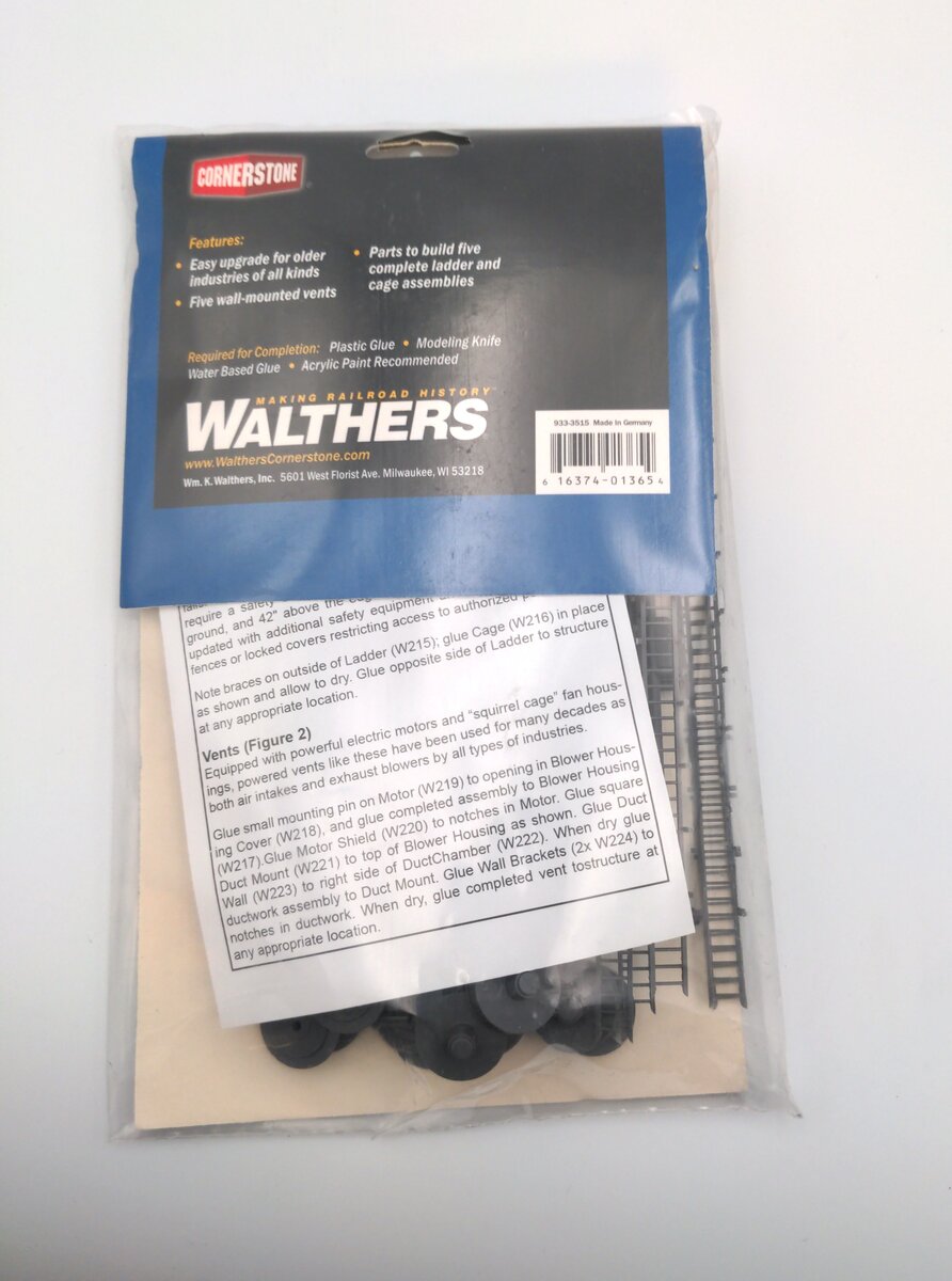 Walthers 933-3515 HO Safety Cage Ladders & Wall Vents Plastic Kit (Pack of 5)