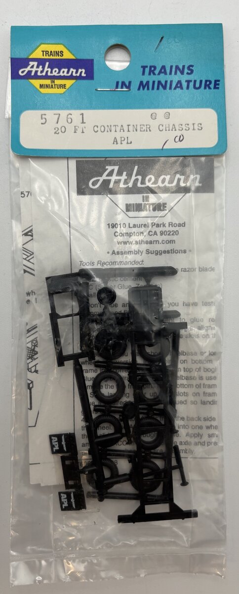 Athearn 5761 HO Scale APL 20' Container Chassis Plastic Kit