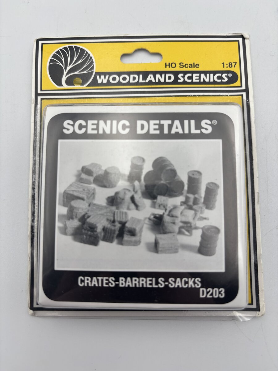 Woodland Scenics D203 HO Scenic Details Crates-Barrels-Sacks (Set of 13)