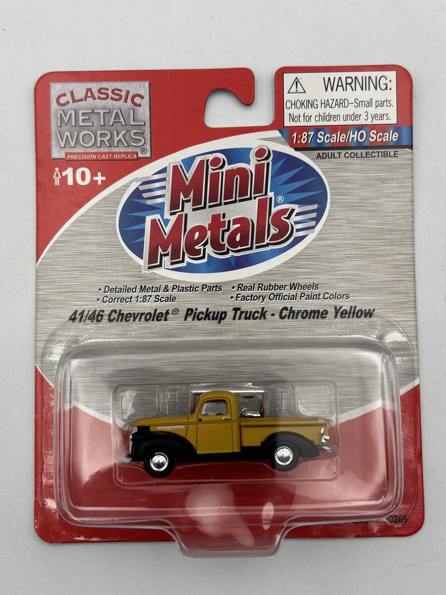 Classic Metal Works 30269 HO Mini Metals Chrome Yellow 41/46 Chevy Pickup Truck