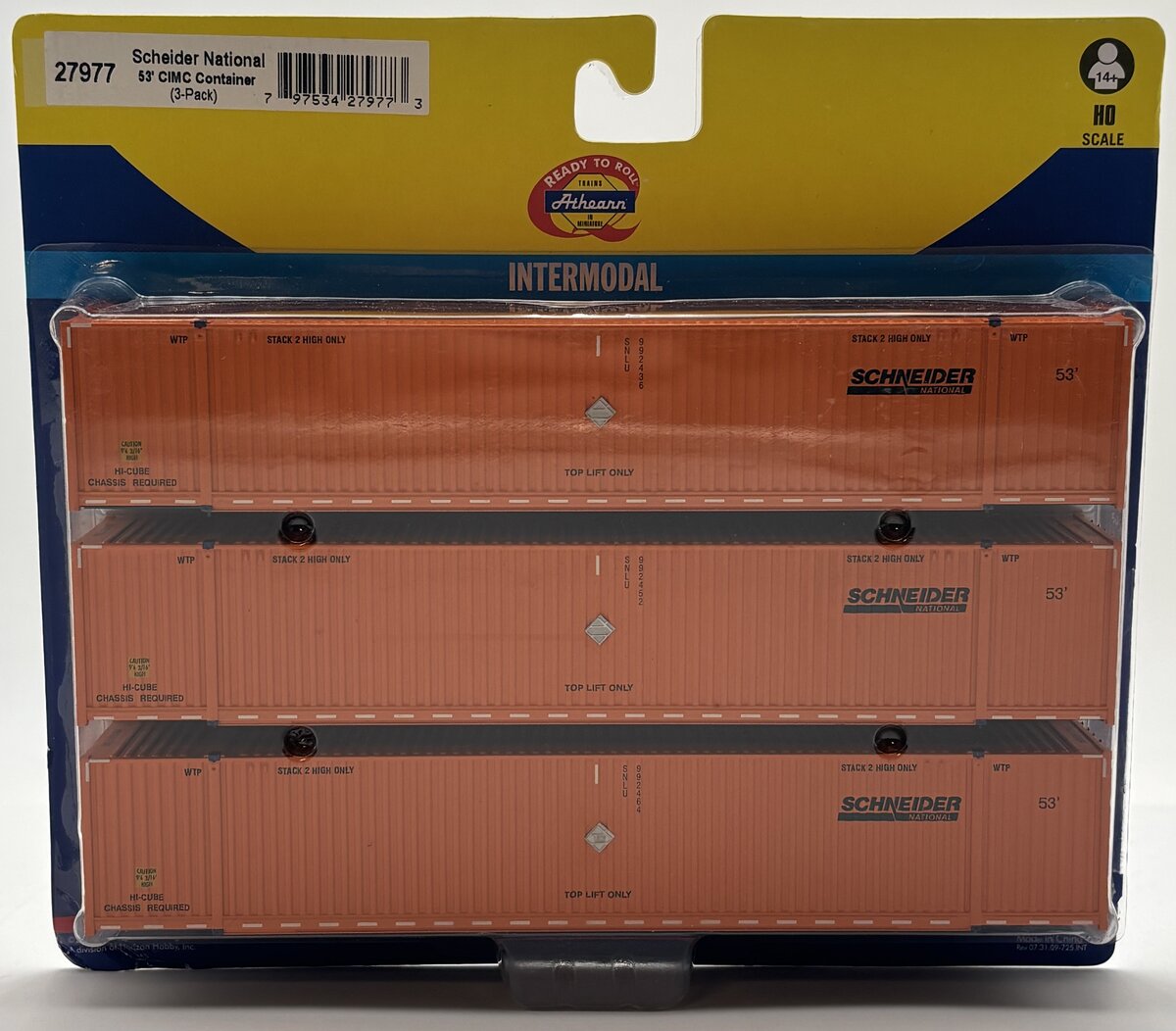 Athearn 27977 HO Schneider National 53' CIMC Container Ready To Roll (Set of 3)