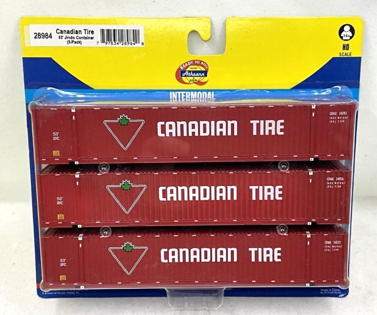 Athearn 28984 HO Scale RTR 53' Jindo Container Canadian Tire (Set of 3)