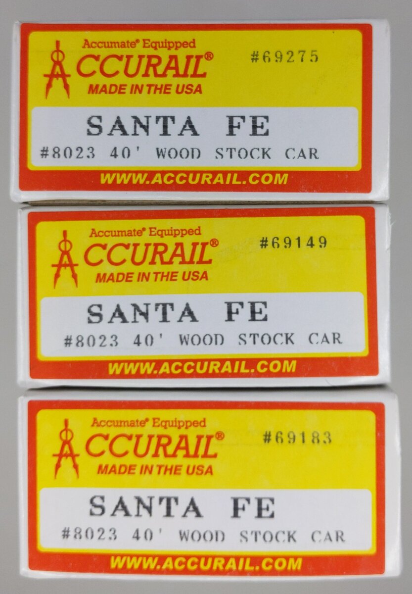 Accurail 8023 HO Scale Santa Fe 40' Wood Stock Car Kit Road #s-69275/69149/69183 NIB