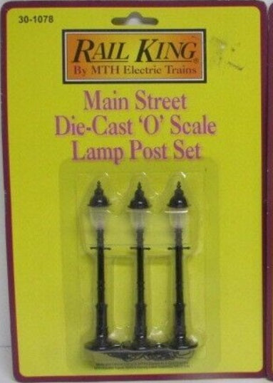 MTH 30-1078 RailKing O Mainstreet Round Lamp Post Set (Set of 3)
