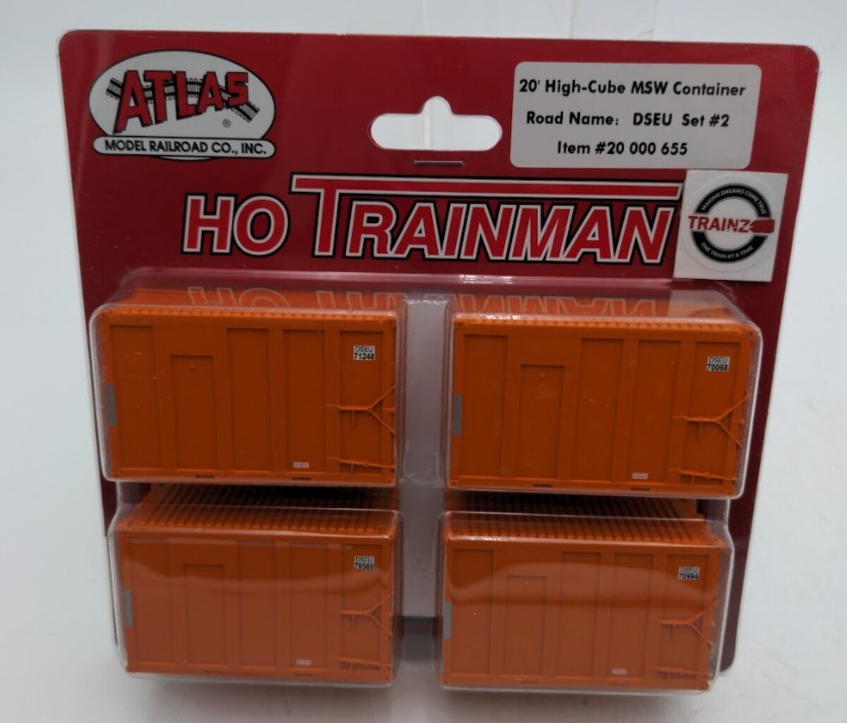 Atlas 20000655 HO Scale 20’ High Cube MSW Container DSEU Set # 2 (Pack of 4)