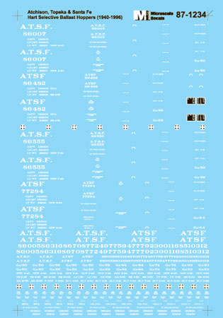 Microscale 87-1234 HO ATSF Hart Selective Ballast Hopper Waterslide Decal Sheet