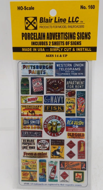 Blair Line 160 HO Scale Porcelain Advertising Signs 2 Sheets