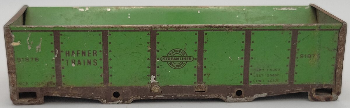 Hafner 91876 O Gauge Green Tinplate Streamliner Gondola Shell with Steps w/ Rust