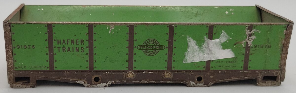 Hafner 91876 O Gauge Green Tinplate Streamliner Gondola Shell with Steps w/ Rust