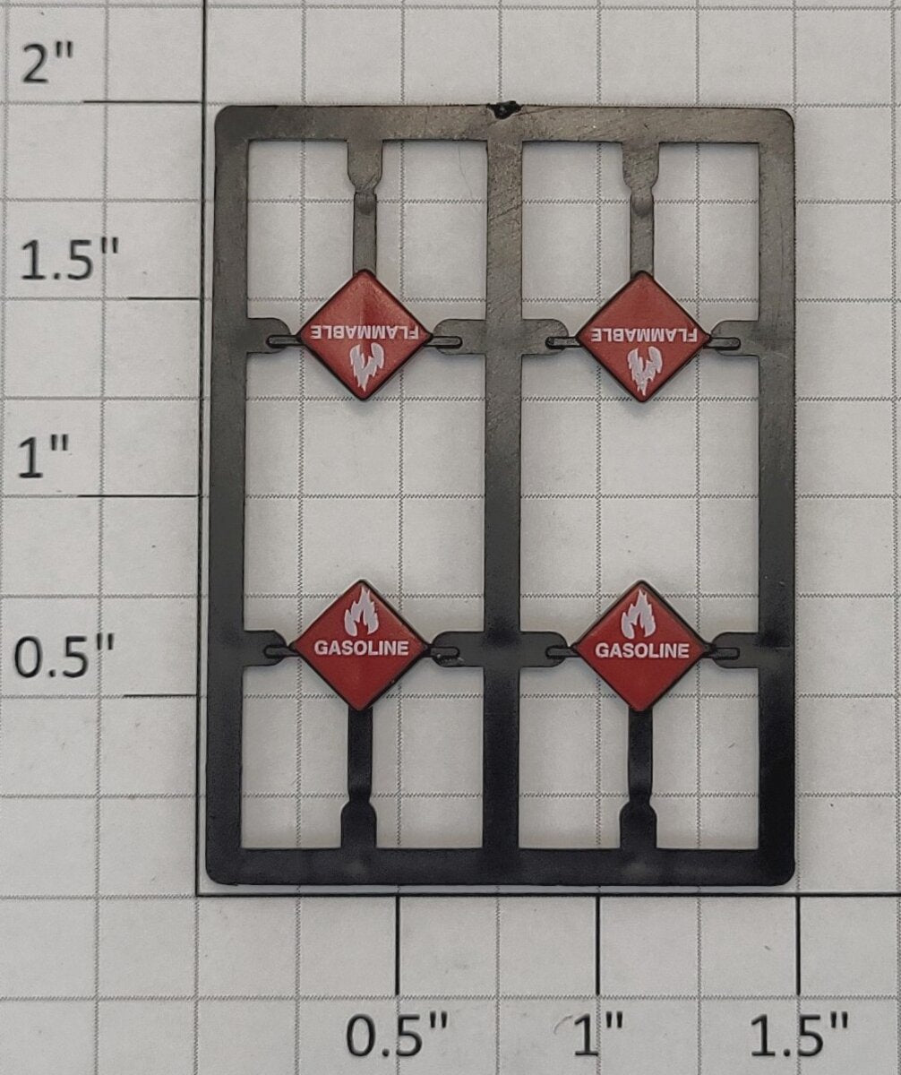 Lionel 17904-177 2 Gasoline & 2 Flammable Tank Car Placard Danger Signs