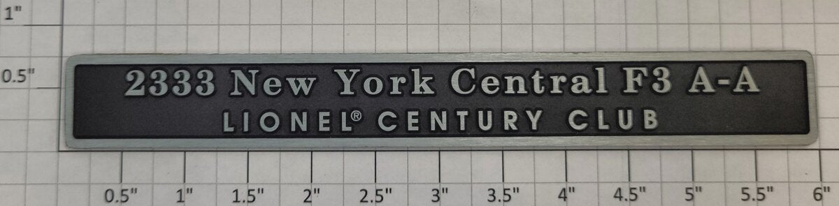 Lionel 18135-10 Adhesive Century Club NYC F3 Diesel Display Case Nameplate