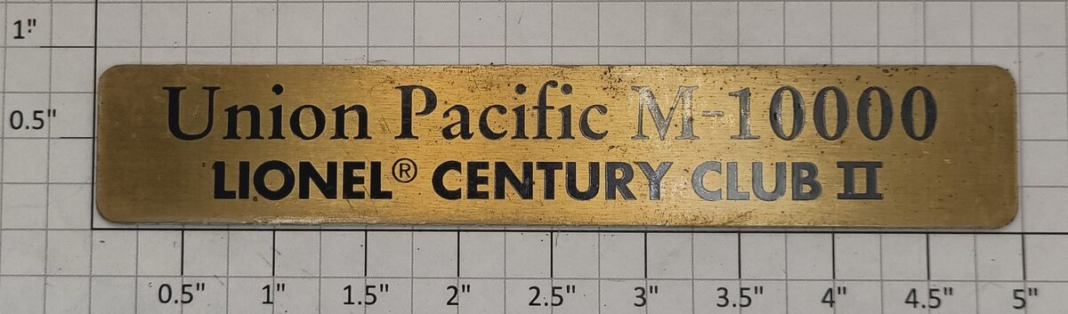 Lionel 24132-11 Century Club UP M10,000 Display Case Nameplate