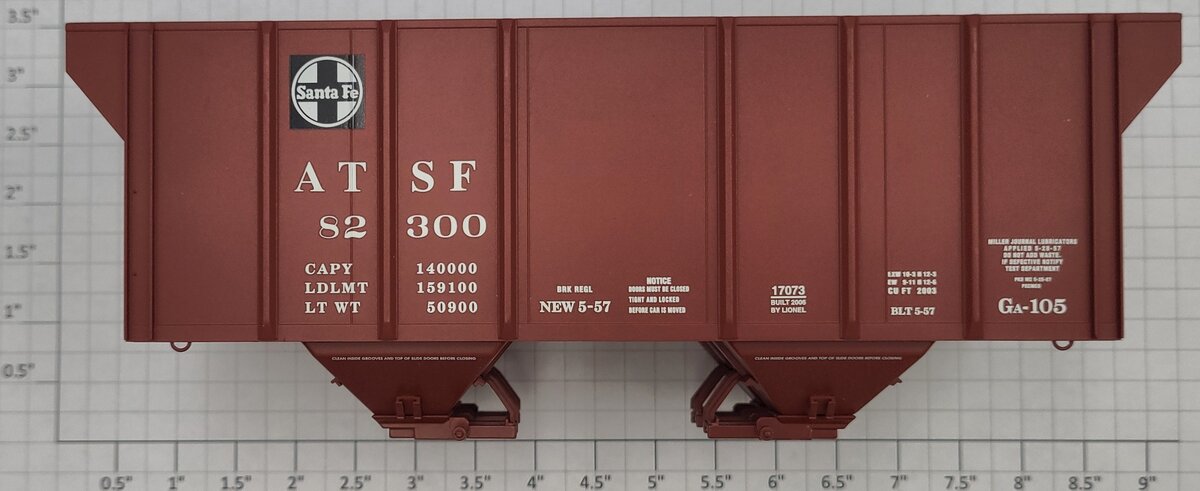 Lionel 17073-2 Red Oxide Santa Fe PS-2 2-Bay Hopper Car Shell #82300
