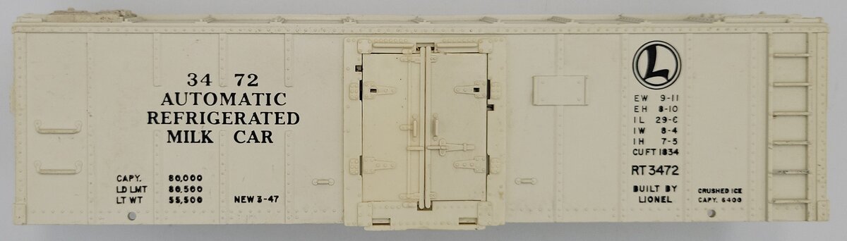 Lionel 3472-61 Eggshell Milk Car Shell w/ Doors, Frames and Operating Hatch