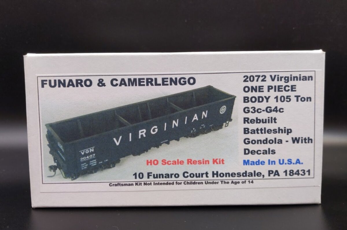 Funaro & Camerlengo 2072 HO Scale Virginian 50' Battleship Gondola 150T W/Decals