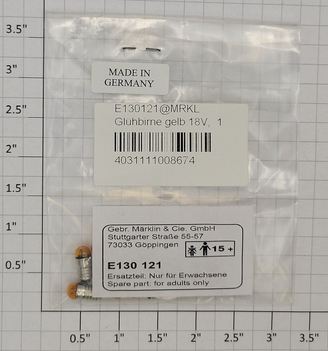 Marklin E130121 18 Volt Yellow Screw Base LGB Light Bulbs (Pack of 10)
