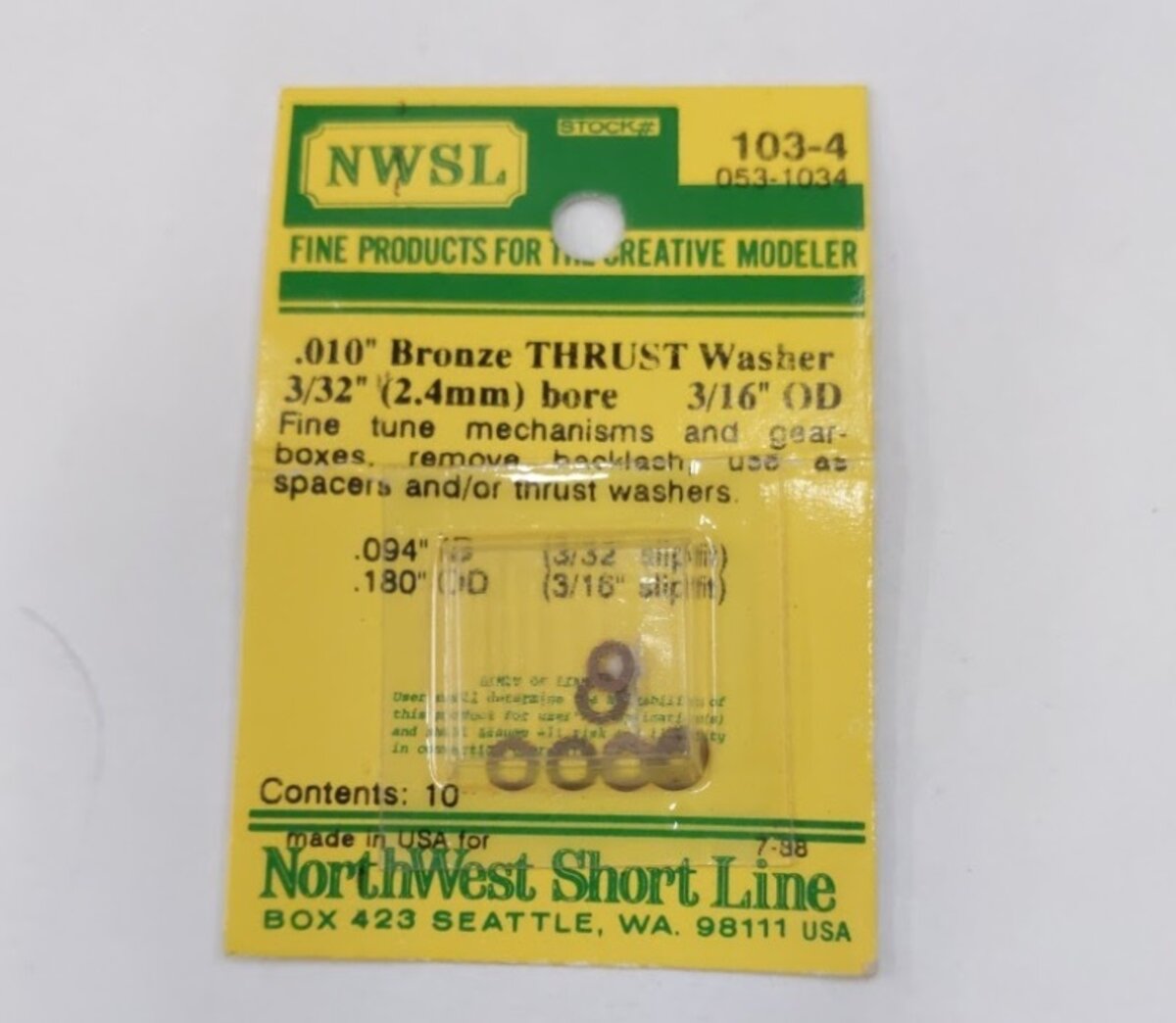 Northwest Short Line 103-4 Thrust Washers Bronze Metal