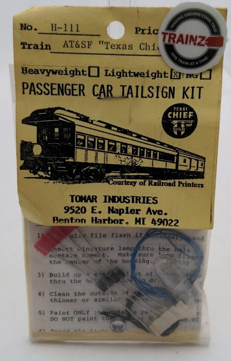 Tomar Industries H-111 HO Scale AT&SF "Texas Cheif " Passenger Car Tailsign Kit