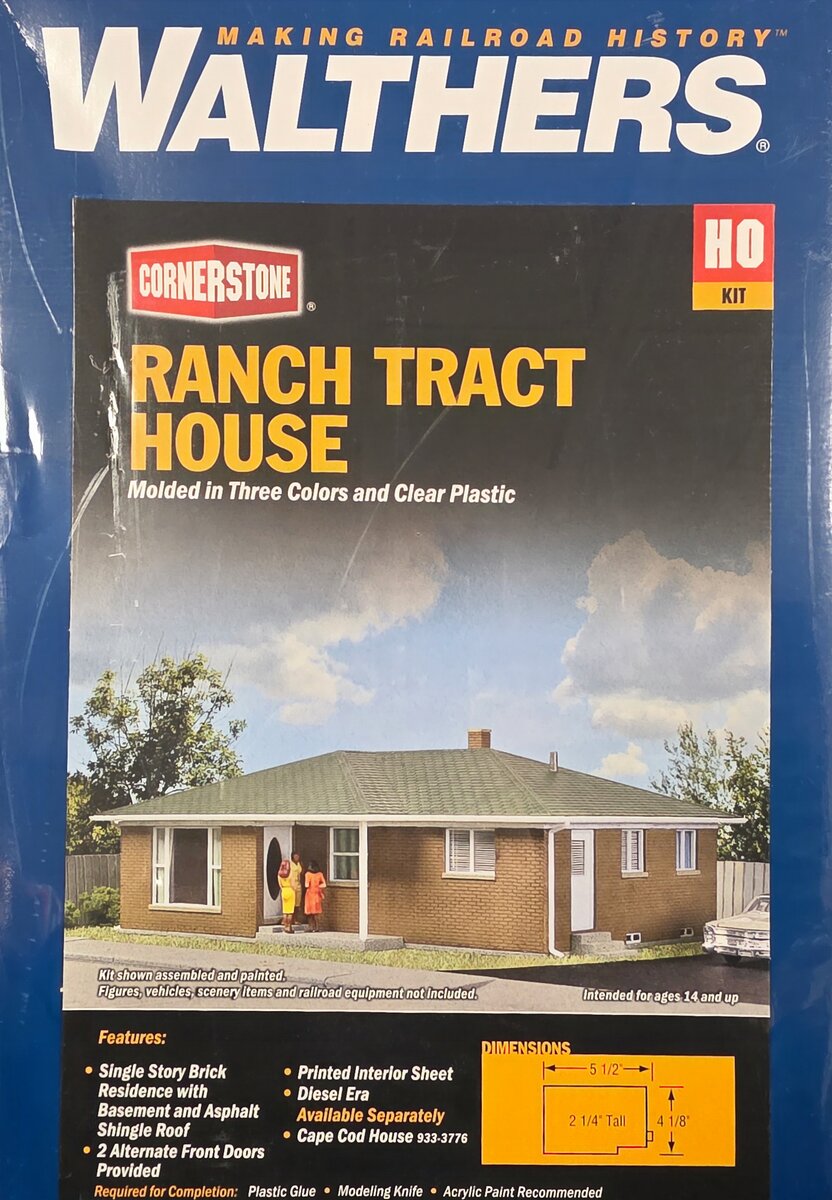 Walthers 933-3777 HO Scale Ranch Tract House Building Kit