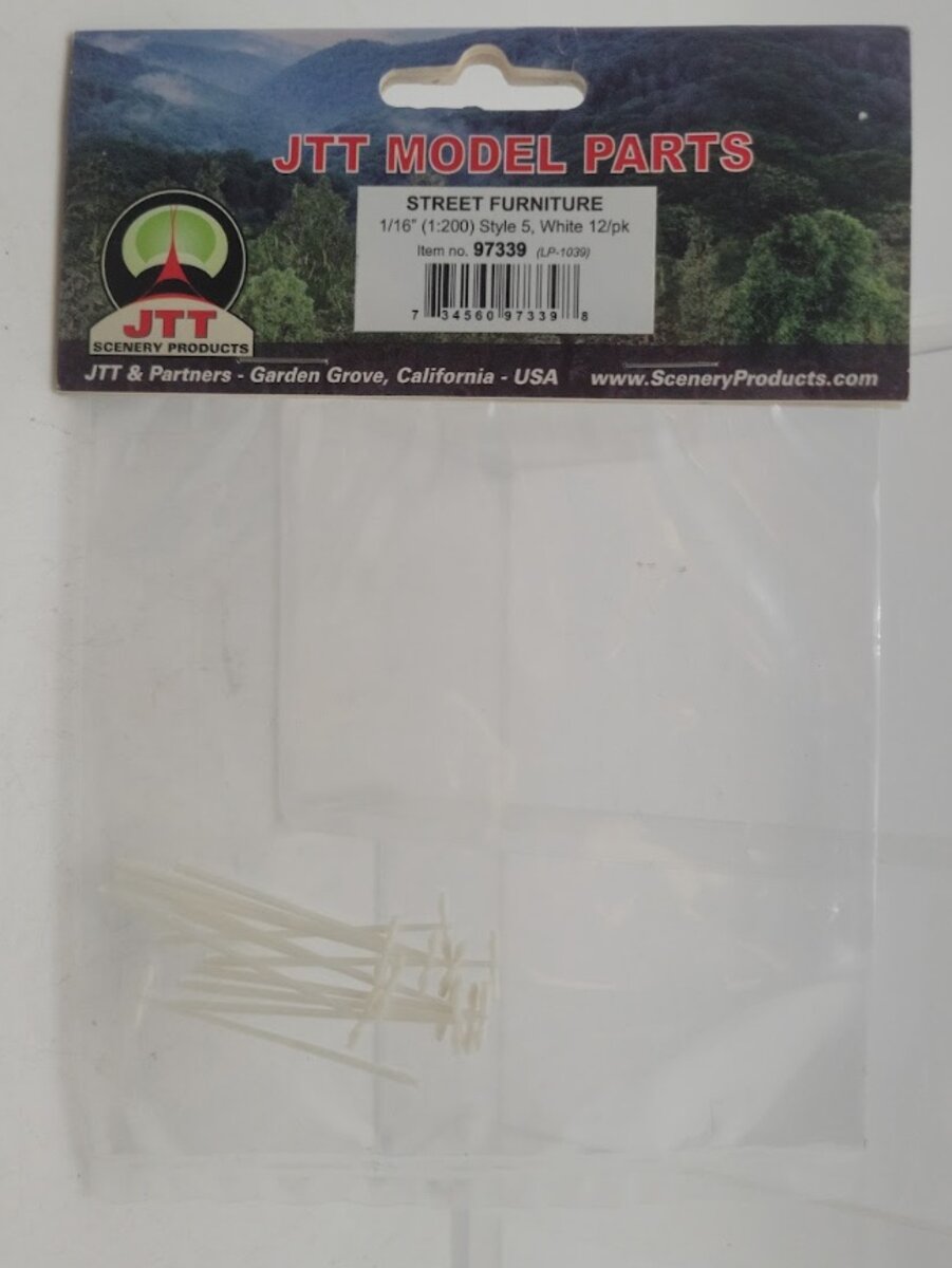 JTT Scenery Products 97339 1/16"(1:200) Scale White Light Poles #5 (Pack of 12)