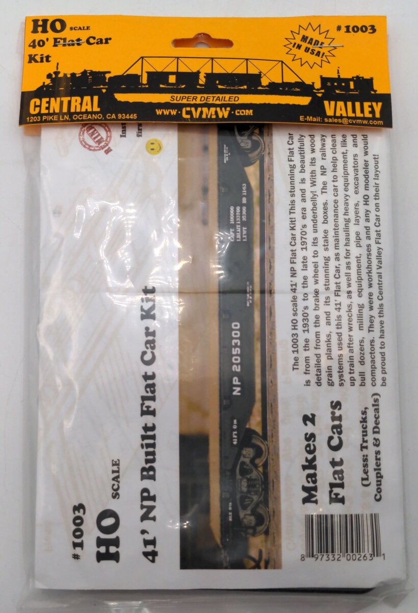 Central Valley Models 1003 HO Northern Pacific 41' Flat Car (Set of 2)