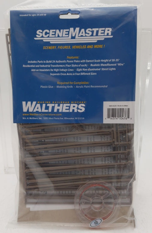 Walthers 949-4120 HO Scale Electric Utility Poles Kit (Pack of 24)