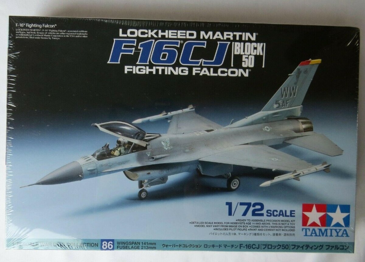Tamiya 60786 1:72 F16 CJ Fighting Falcon Military Aircraft Plane Model Kit