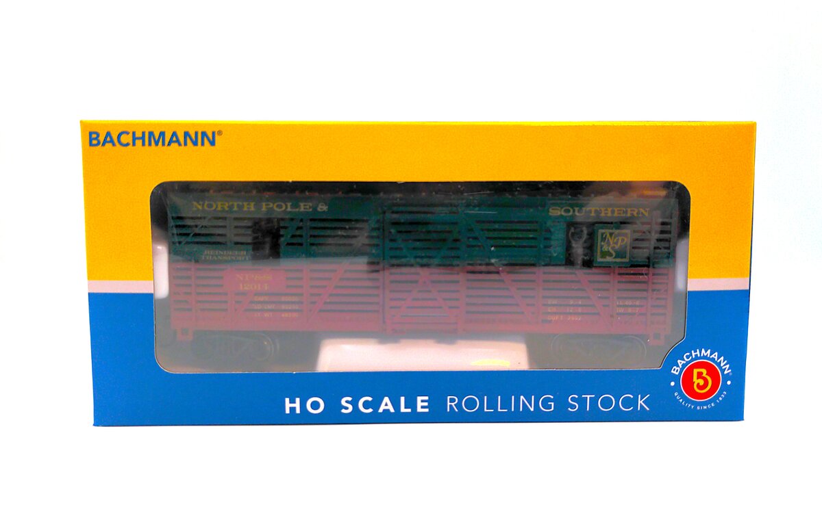 Bachmann 19704 HO NP&S 40' Animated Stock Car with Reindeer #12014