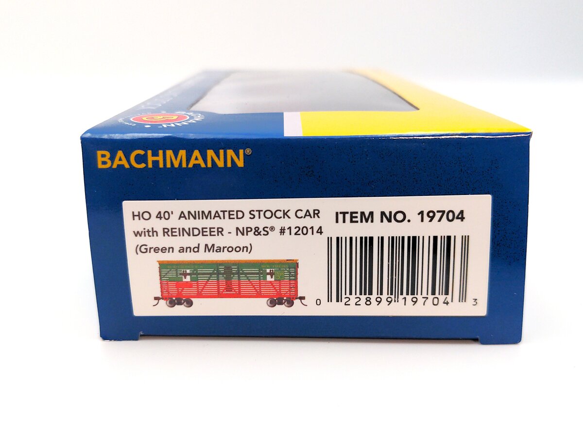 Bachmann 19704 HO NP&S 40' Animated Stock Car with Reindeer #12014