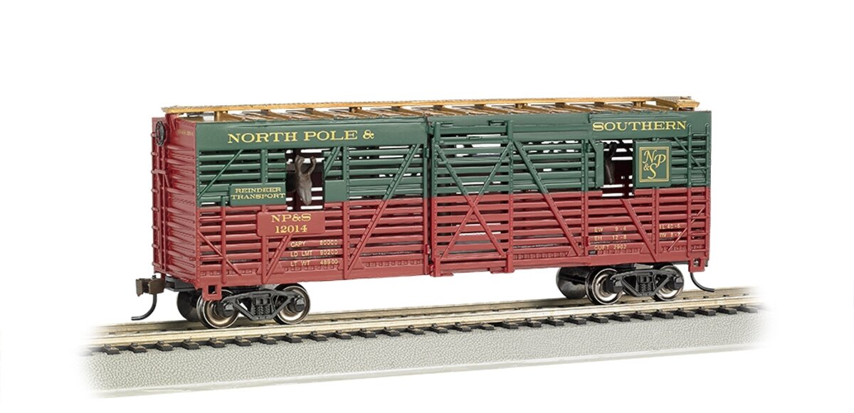Bachmann 19704 HO NP&S 40' Animated Stock Car with Reindeer #12014
